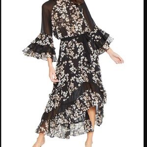 MISA LOS ANGELES Florence Sheer Floral Black and White Maxi Dress